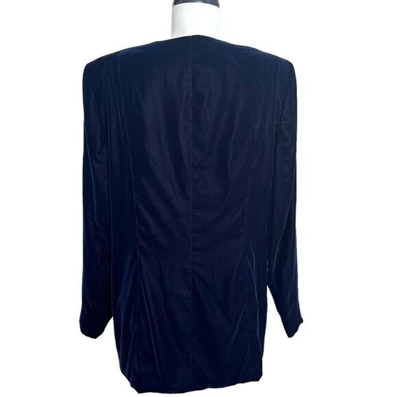 Vintage Talbots Navy Velvet Blazer button Jacket V neck Collarless Size 12 - Picture 11 of 15
